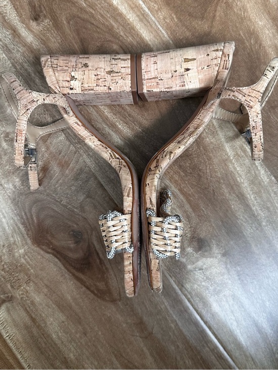 SCHUTZ Shoes - Schutz Cork Rhinestone Block Heel Sandals Size 36 BR / 38 EU